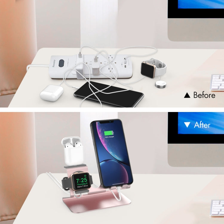 For IPhone / AirPods / Apple Watch Series AhaStyle 3 In 1 Aluminum Alloy Stand(Rose Gold)