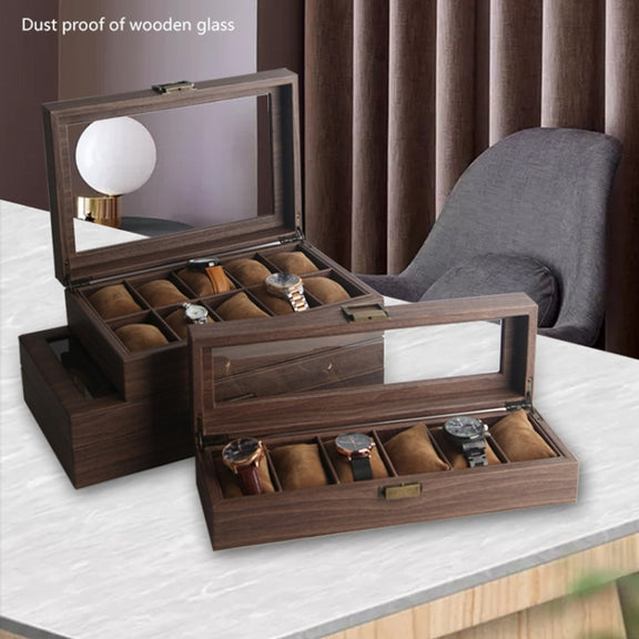 Wood Grain Leather Watch Display Box Watch Storage Case Jewelry Box, Style: 10 Digit Long