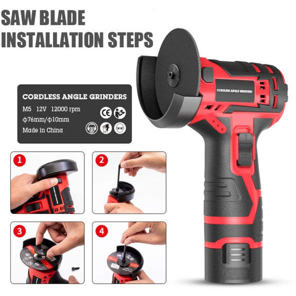 HILDA 12V 3 Inch Li-Ion Angle Grinder Home Cutting And Sanding Machine, US Plug, Model: Carton Package With 1 Battery