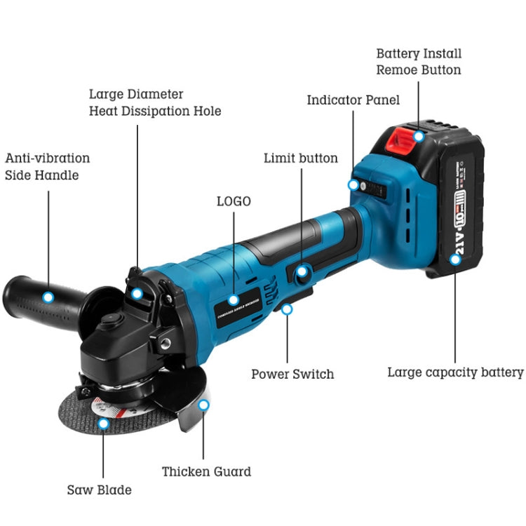 HILDA 21V Brushless Angle Grinder Lithium Cutting Machine, Model: 2 Battery +1 Charger EU Plug - free shipping - PMC Jewellery - Order now!