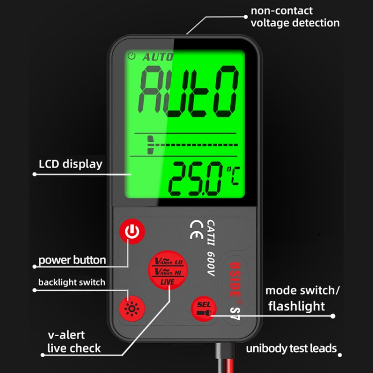 BSIDE ADMS7 Smart Thin Digital Multimeter Counts DC AC Voltmeter, Model: Standard Charging Model