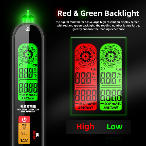 BSIDE S6 Smart Digital Multimeter Current Test Pen Capacitance Temperature Voltage Detector(Charging Model)