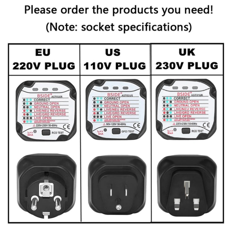 BSIDE AST01 Plug Power Tester Electrical Socket Detector US Plug
