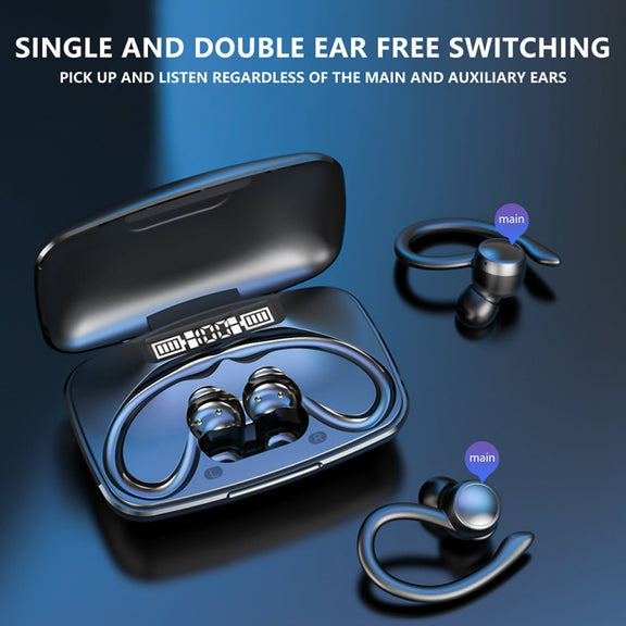 TWS Ear-Mounted LED Digital Display Noise Reduction Bluetooth Earphones With Power Bank Function(Blue)