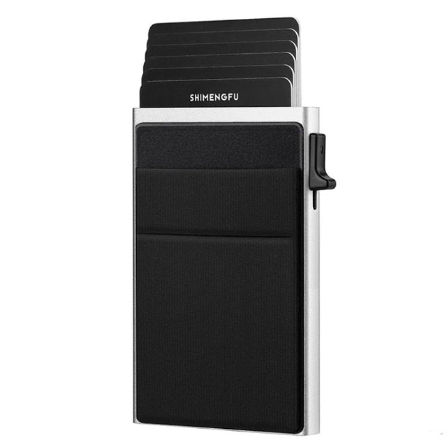 Slim Metal Wallet Pop Up Credit Card Holder RFID Blocking Men Business Card Clip(Silver)