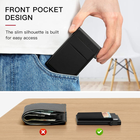 Slim Metal Wallet Pop Up Credit Card Holder RFID Blocking Men Business Card Clip(Black)