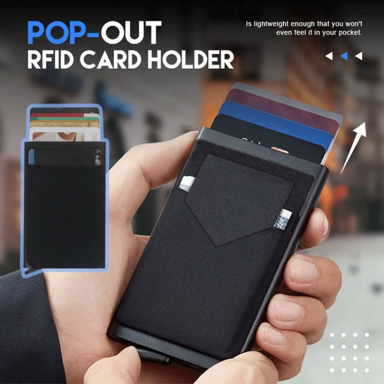 Pop Up Metal Card Holder with Lycra Cloth RFID Aluminum Alloy Credit Card Box(Black)