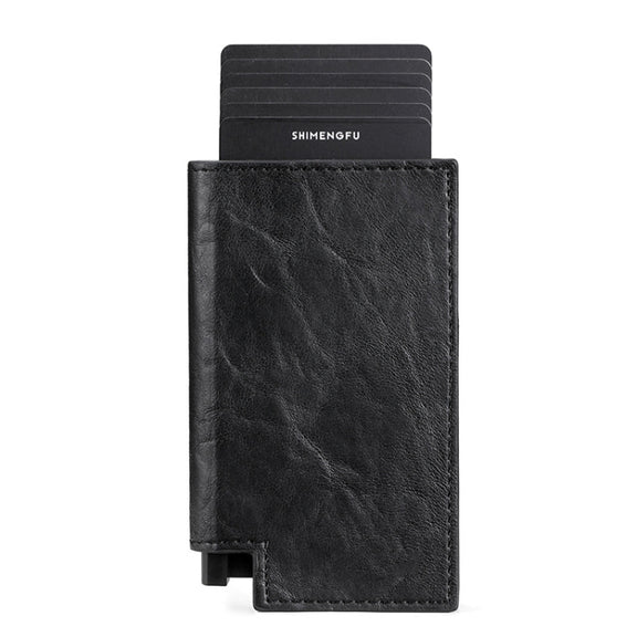 Pop-up Leather Metal Card Holder RFID Bifold Wallet(Black)