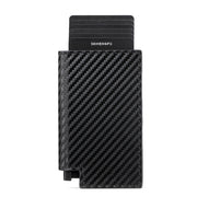 Pop-up Leather Metal Card Holder RFID Bifold Wallet(Carbon Fiber Black)