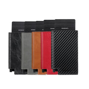 Pop-up Leather Metal Card Holder RFID Bifold Wallet(Carbon Fiber Black)