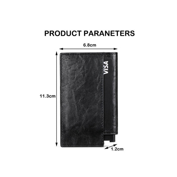 Pop-up Leather Metal Card Holder RFID Bifold Wallet(Carbon Fiber Black)