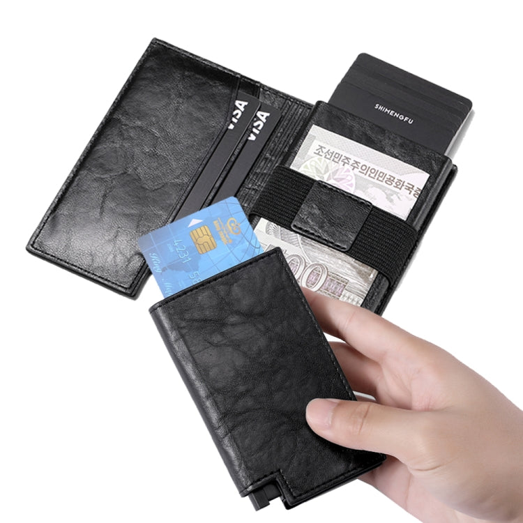 Pop-up Leather Metal Card Holder RFID Bifold Wallet(Carbon Fiber Black)