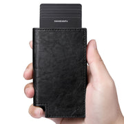 Pop-up Leather Metal Card Holder RFID Bifold Wallet(Carbon Fiber Black)