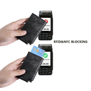 Pop-up Leather Metal Card Holder RFID Bifold Wallet(Carbon Fiber Black)
