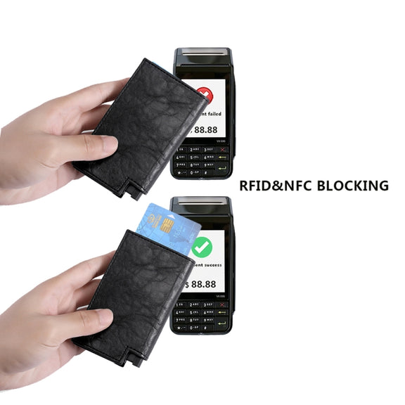 Pop-up Leather Metal Card Holder RFID Bifold Wallet(Carbon Fiber Black)