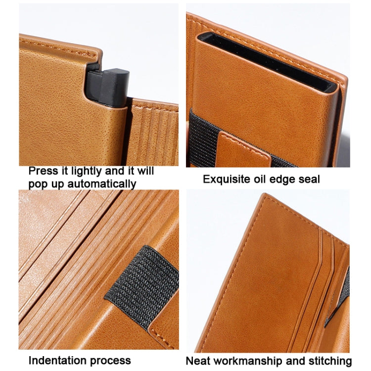 Pop-up Leather Metal Card Holder RFID Bifold Wallet(Carbon Fiber Black)