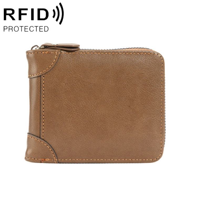 RFID Anti-Theft Swipe Mens Wallet Multifunctional Zipper Wallet(Brown) - free shipping - PMC TechLife - Order now!