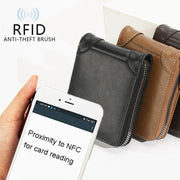 RFID Anti-Theft Swipe Mens Wallet Multifunctional Zipper Wallet(Brown)