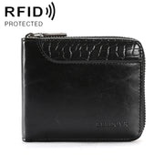 RFID Anti-Theft Swipe Mens Wallet Multifunctional Short Zipper Purse(Black)