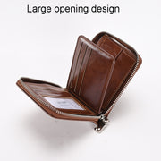 RFID Anti-Theft Swipe Mens Wallet Multifunctional Short Zipper Purse(Black)