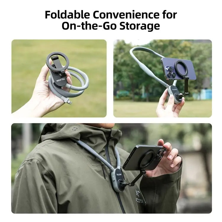 TELESIN Silicone Neck Mount Magnetic Selfie Stick Phone Neck Holder(Gray) - free shipping - PMC TechLife - Order now!