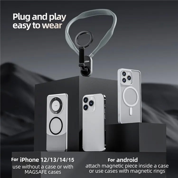 TELESIN Silicone Neck Mount Magnetic Selfie Stick Phone Neck Holder(Gray) - free shipping - PMC TechLife - Order now!