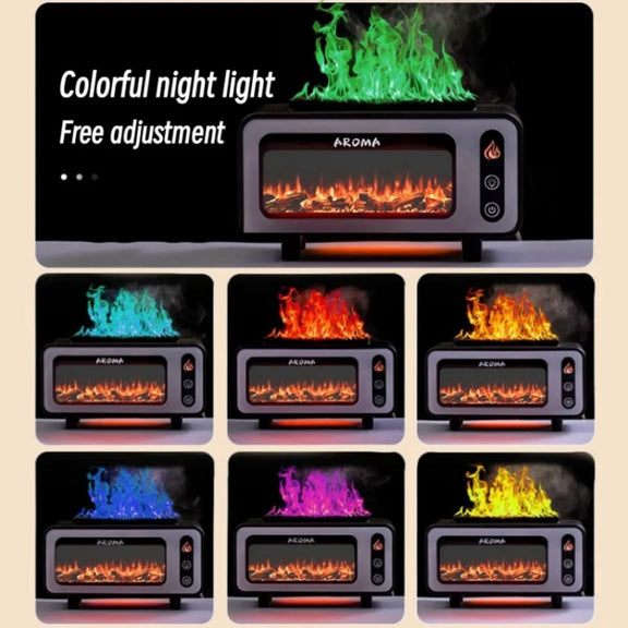200ml  Fireplace Flame Aromatherapy Air Humidifier USB Colorful Night Light Essential Oil Diffuser(Black)