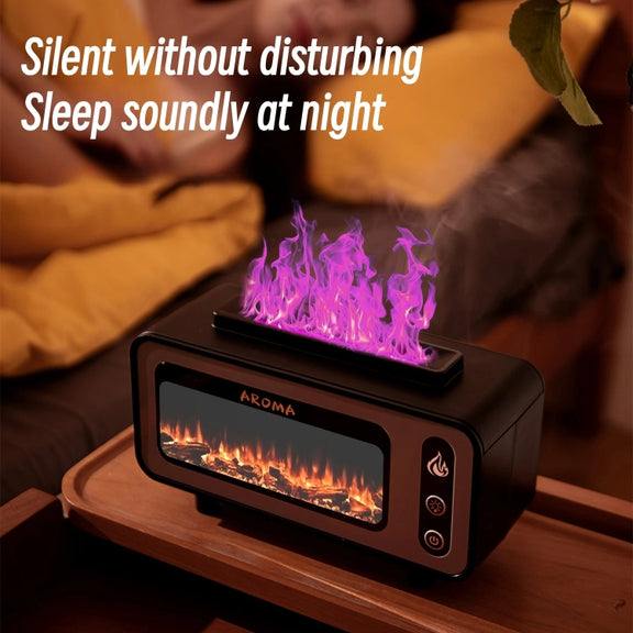 200ml  Fireplace Flame Aromatherapy Air Humidifier USB Colorful Night Light Essential Oil Diffuser(Black)