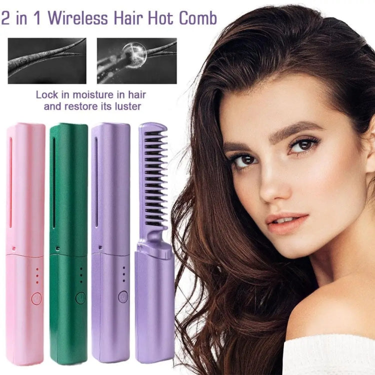 2 In 1 Portable USB Rechargeable Hair Curler Dual Usage Hair Straightening Comb(Pink) - free shipping - PMC TechLife - Order now!