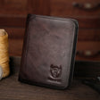 Bull Captain Men Wallet First-layer Cowhide Coin Clip RFID Retro Vertical ID Holder(Coffee) - free shipping - PMC TechLife - Order now!