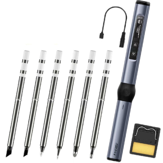 FNIRSI 9pcs/ Set Mini Soldering Station Digital Display Constant Temperature Smart Soldering Iron, Color: Blue Standard 6 Heads - free shipping - PMC Jewellery - Order now!