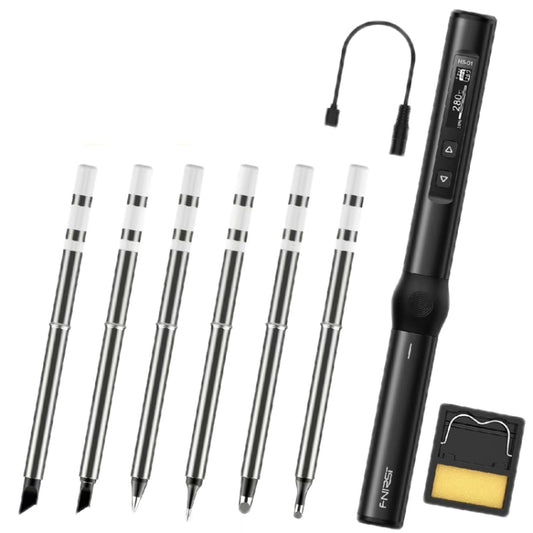 FNIRSI 9pcs/ Set Mini Soldering Station Digital Display Constant Temperature Smart Soldering Iron, Color: Black Standard 6 Heads - free shipping - PMC Jewellery - Order now!