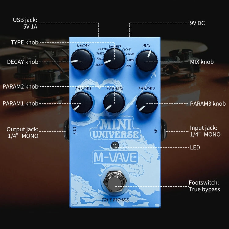 M-VAVE Guitar Monoblock Effects Digital Modeling Reverb Effects(Sky Blue) - free shipping - PMC Jewellery - Order now!