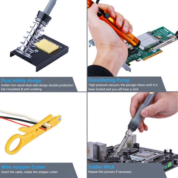19 in 1 60W Adjustable Temperature Soldering Iron Multimeter Tool Set, Color: Gray EU Plug
