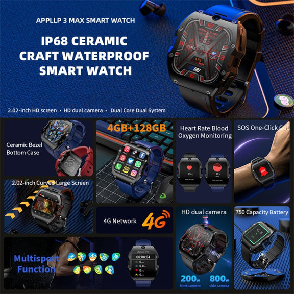 LOKMAT Appllp 3 Max 2.02-Inch Plug Card 4G Call Water-resistant Sport Smart Watch With SOS(Blue)