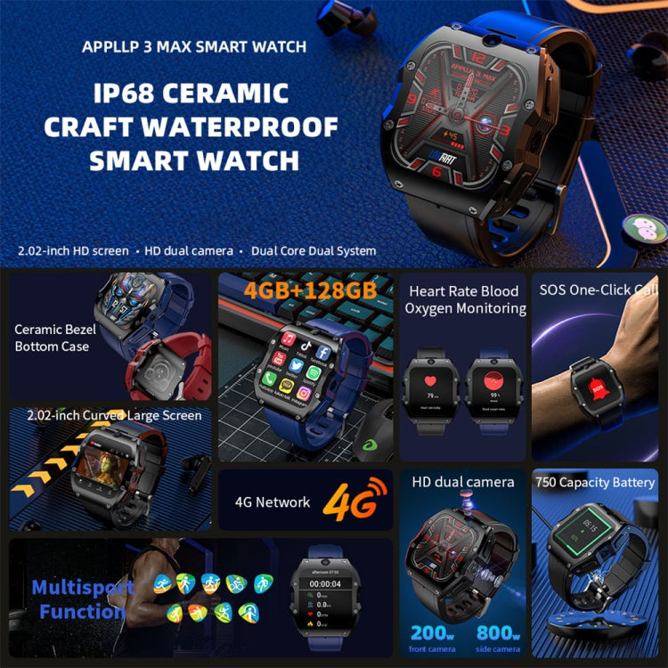 LOKMAT Appllp 3 Max 2.02-Inch Plug Card 4G Call Water-resistant Sport Smart Watch With SOS(Blue)