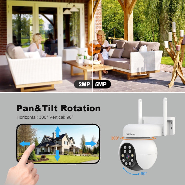 SriHome SH052 Wifi 5MP Wireless PTZ IP AI Auto Tracking Sound&Light Alarm Starlight Color Night Vision Outdoors Surveillance Camera, Plug: UK - free shipping - PMC TechLife - Order now!