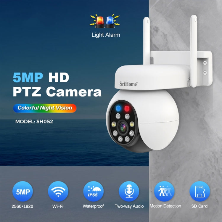 SriHome SH052 Wifi 5MP Wireless PTZ IP AI Auto Tracking Sound&Light Alarm Starlight Color Night Vision Outdoors Surveillance Camera, Plug: EU - free shipping - PMC TechLife - Order now!