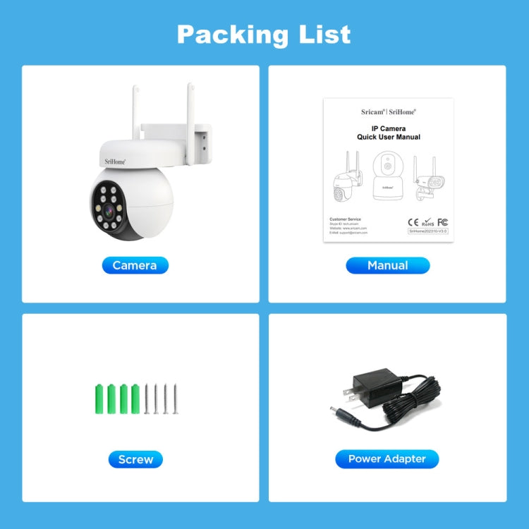 SriHome SH052 Wifi 5MP Wireless PTZ IP AI Auto Tracking Sound&Light Alarm Starlight Color Night Vision Outdoors Surveillance Camera, Plug: EU - free shipping - PMC TechLife - Order now!