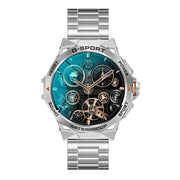K62 1.43 Inch Water-resistant Bluetooth Call Weather Music Smart Sports Watch, Color: Silver Three-bead Steel