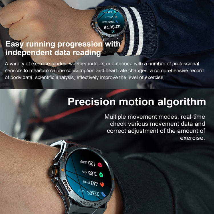 K62 1.43 Inch Water-resistant Bluetooth Call Weather Music Smart Sports Watch, Color: Silver Three-bead Steel