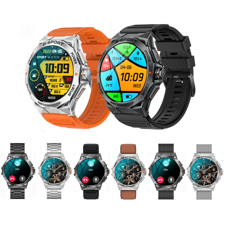 K62 1.43 Inch Water-resistant Bluetooth Call Weather Music Smart Sports Watch, Color: Silver Three-bead Steel