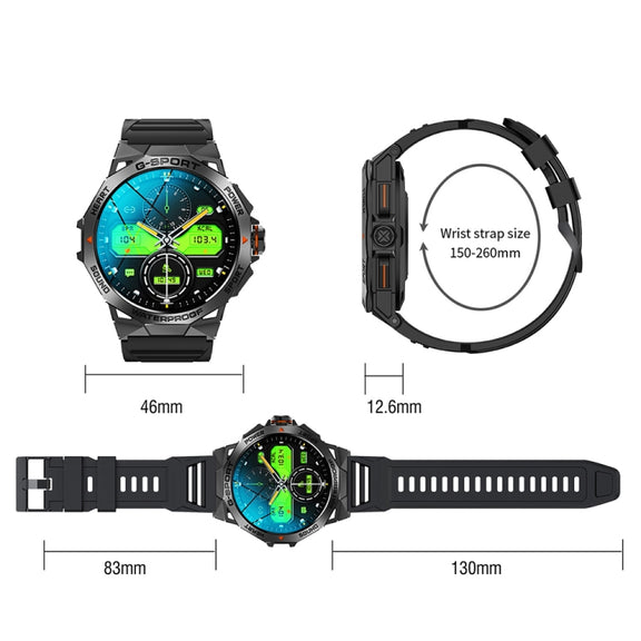 K62 1.43 Inch Water-resistant Bluetooth Call Weather Music Smart Sports Watch, Color: Silver Three-bead Steel