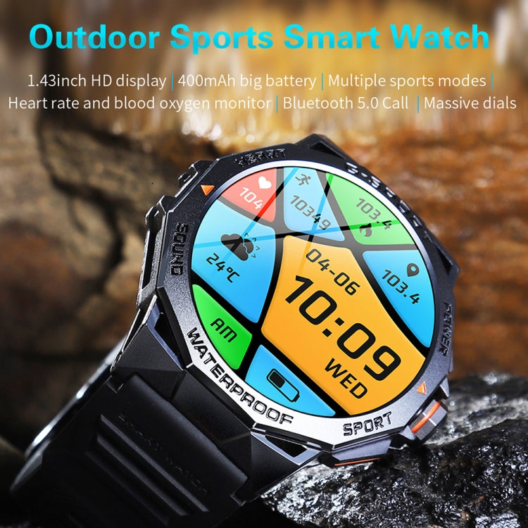 K62 1.43 Inch Water-resistant Bluetooth Call Weather Music Smart Sports Watch, Color: Silver Three-bead Steel