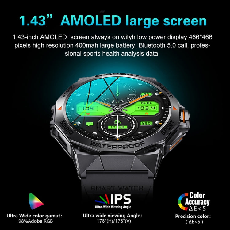 K62 1.43 Inch Waterproof Bluetooth Call Weather Music Smart Sports Watch, Color: Silver Three-bead Steel - free shipping - PMC TechLife - Order now!