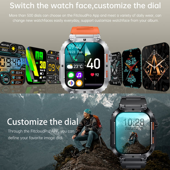 K57 Pro 1.96 Inch Bluetooth Call Music Weather Display Water-resistant Smart Watch, Color: Silver Leather