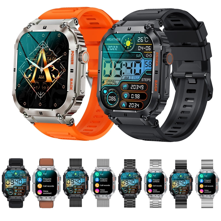 K57 Pro 1.96 Inch Bluetooth Call Music Weather Display Water-resistant Smart Watch, Color: Silver Leather