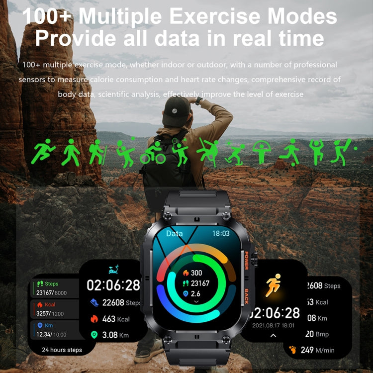 K57 Pro 1.96 Inch Bluetooth Call Music Weather Display Water-resistant Smart Watch, Color: Silver Leather
