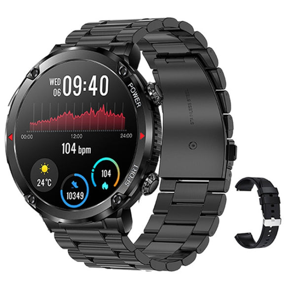T30 1.6-inch Outdoor Sports Water-resistant Smart Music Bluetooth Call Watch, Color: Black Steel+Silicone