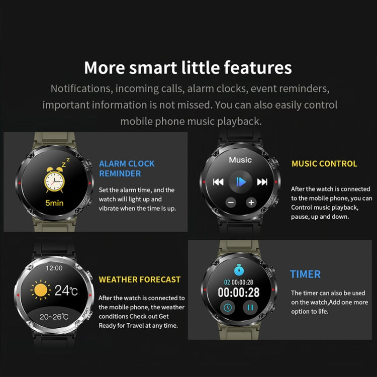 T30 1.6-inch Outdoor Sports Water-resistant Smart Music Bluetooth Call Watch, Color: Black Steel+Silicone